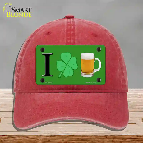 Shamrock Beer Novelty License Plate Hat Unconstructed Cotton / Red