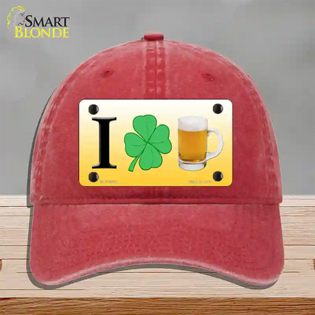 I Shamrock Beer Novelty License Plate Hat Unconstructed Cotton / Red