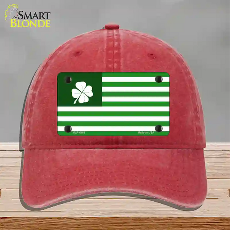 Green Shamrock Flag Novelty License Plate Hat Unconstructed Cotton / Red