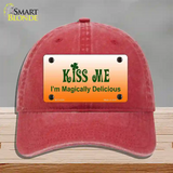 Kiss Me Novelty License Plate Hat Unconstructed Cotton / Red