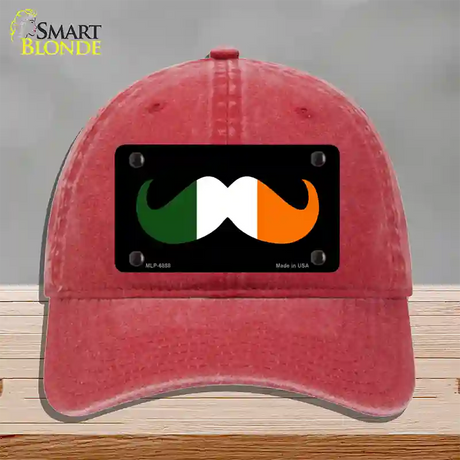 Irish Mustache Novelty License Plate Hat Unconstructed Cotton / Red