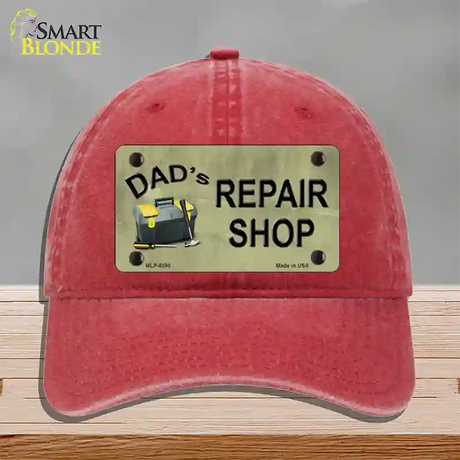 Dads Repair Shop Novelty License Plate Hat Unconstructed Cotton / Red