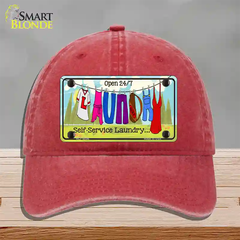 Laundry Self Service Novelty License Plate Hat Unconstructed Cotton / Red