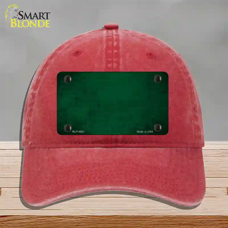 Green Oil Rubbed Solid Novelty License Plate Hat Unconstructed Cotton / Red