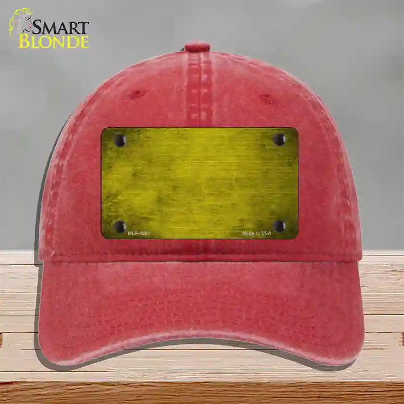 Yellow Oil Rubbed Solid Novelty License Plate Hat Unconstructed Cotton / Red