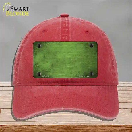 Lime Green Oil Rubbed Solid Novelty License Plate Hat Unconstructed Cotton / Red