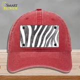 Black White Zebra Oil Rubbed Novelty License Plate Hat Unconstructed Cotton / Red