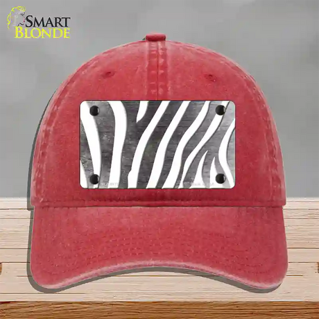 Black White Zebra Oil Rubbed Novelty License Plate Hat Unconstructed Cotton / Red