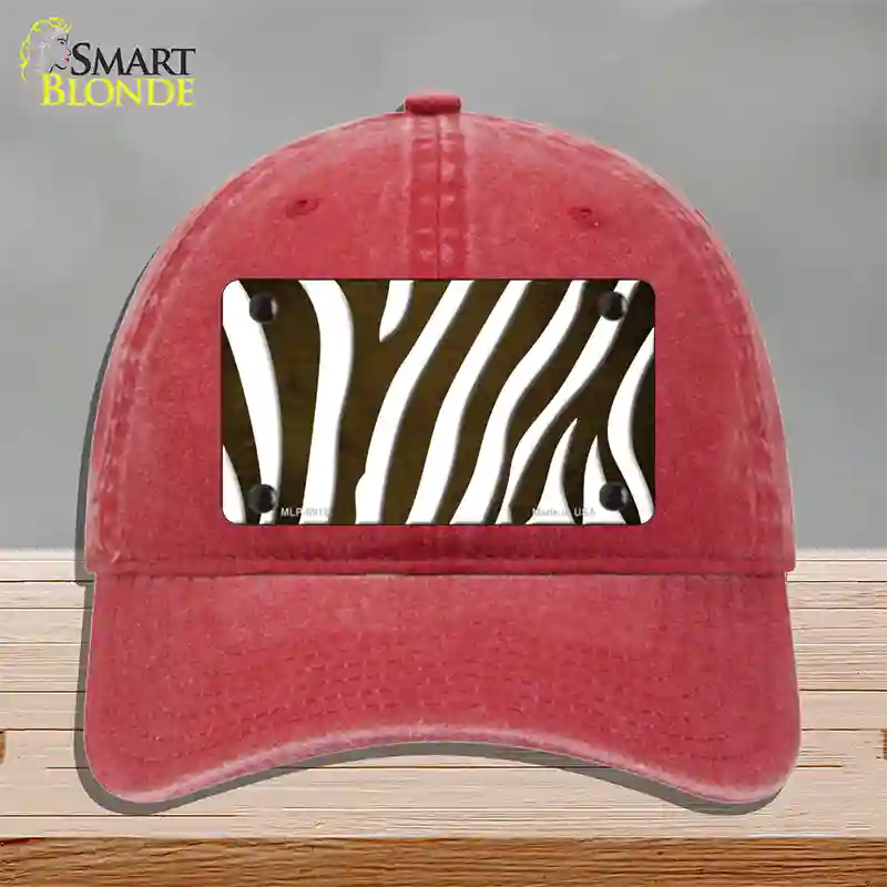 Brown White Zebra Oil Rubbed Novelty License Plate Hat Unconstructed Cotton / Red