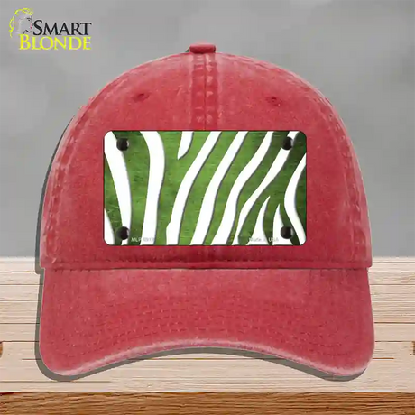 Lime Green White Zebra Oil Rubbed Novelty License Plate Hat Unconstructed Cotton / Red