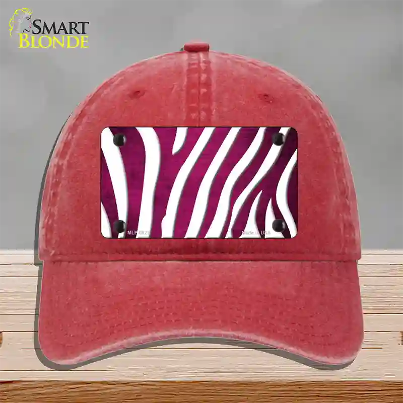 Pink White Zebra Oil Rubbed Novelty License Plate Hat Unconstructed Cotton / Red