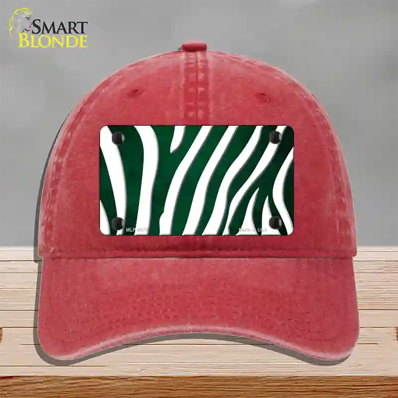 Green White Zebra Oil Rubbed Novelty License Plate Hat Unconstructed Cotton / Red