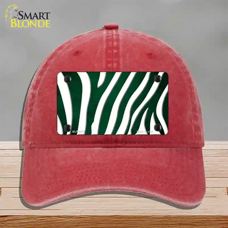 Green White Zebra Oil Rubbed Novelty License Plate Hat Unconstructed Cotton / Red