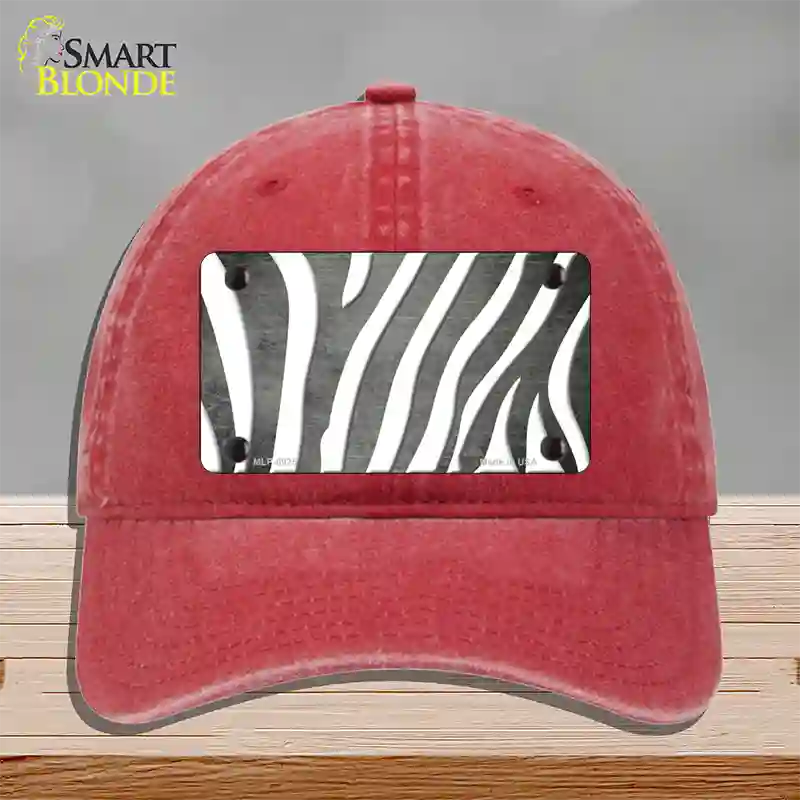 Gray White Zebra Oil Rubbed Novelty License Plate Hat Unconstructed Cotton / Red