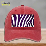 Purple White Zebra Oil Rubbed Novelty License Plate Hat Unconstructed Cotton / Red