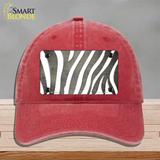 Tan White Zebra Oil Rubbed Novelty License Plate Hat Unconstructed Cotton / Red