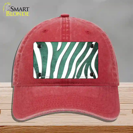 Mint White Zebra Oil Rubbed Novelty License Plate Hat Unconstructed Cotton / Red