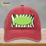 Lime Green White Zebra Oval Oil Rubbed Novelty License Plate Hat Unconstructed Cotton / Red