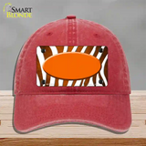 Orange White Zebra Oval Oil Rubbed Novelty License Plate Hat Unconstructed Cotton / Red