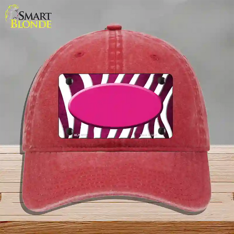 Pink White Zebra Oval Oil Rubbed Novelty License Plate Hat Unconstructed Cotton / Red