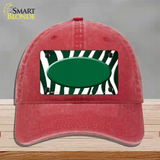 Green White Zebra Oval Oil Rubbed Novelty License Plate Hat Unconstructed Cotton / Red