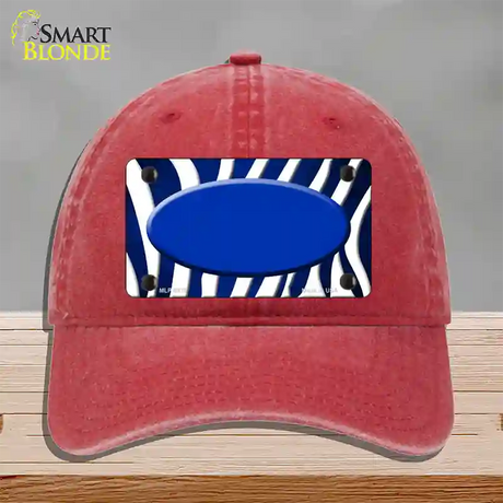 Blue White Zebra Oval Oil Rubbed Novelty License Plate Hat Unconstructed Cotton / Red