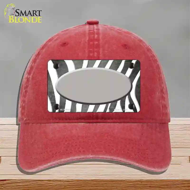 Gray White Zebra Oval Oil Rubbed Novelty License Plate Hat Unconstructed Cotton / Red