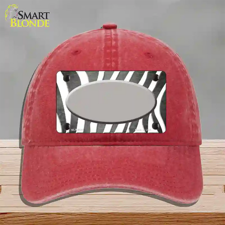 Gray White Zebra Oval Oil Rubbed Novelty License Plate Hat Unconstructed Cotton / Red