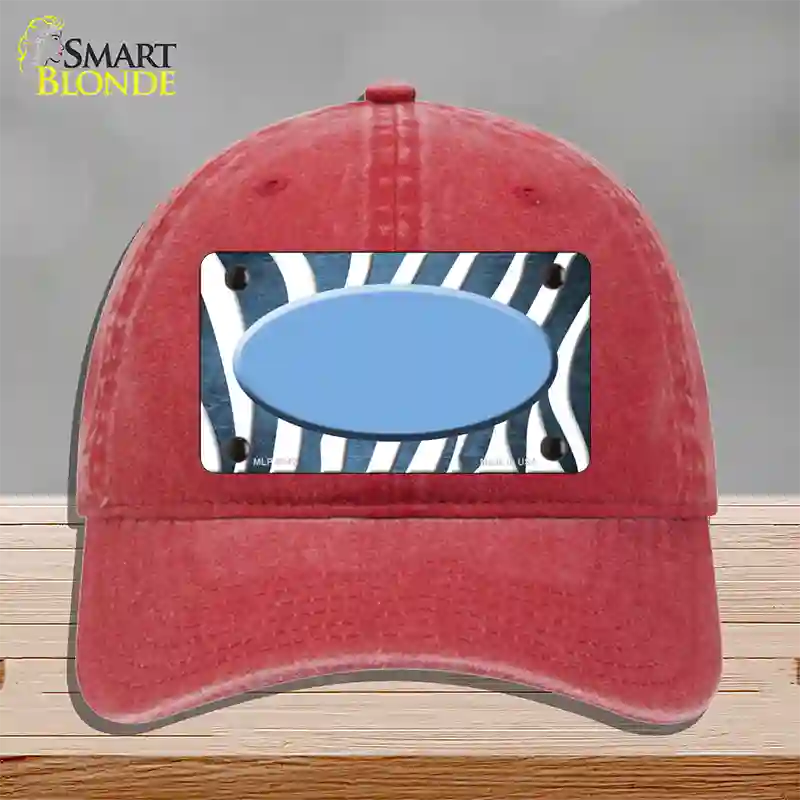 Light Blue White Zebra Oval Oil Rubbed Novelty License Plate Hat Unconstructed Cotton / Red