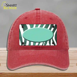 Mint White Zebra Oval Oil Rubbed Novelty License Plate Hat Unconstructed Cotton / Red