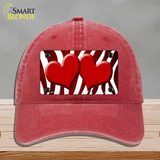 Red White Zebra Hearts Oil Rubbed Novelty License Plate Hat Unconstructed Cotton / Red