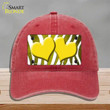 Yellow White Zebra Hearts Oil Rubbed Novelty License Plate Hat Unconstructed Cotton / Red