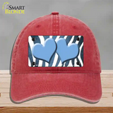 Light Blue White Zebra Hearts Oil Rubbed Novelty License Plate Hat Unconstructed Cotton / Red