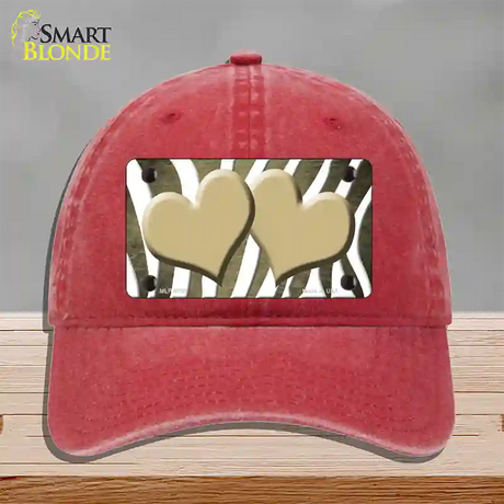 Gold White Zebra Hearts Oil Rubbed Novelty License Plate Hat Unconstructed Cotton / Red