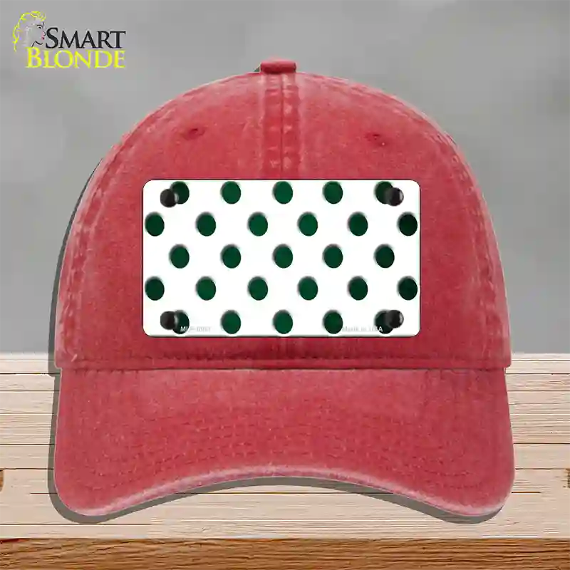 Green White Dots Oil Rubbed Novelty License Plate Hat Unconstructed Cotton / Red