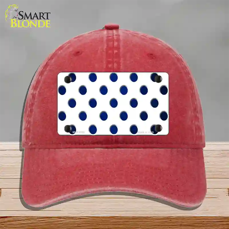 Blue White Dots Oil Rubbed Novelty License Plate Hat Unconstructed Cotton / Red