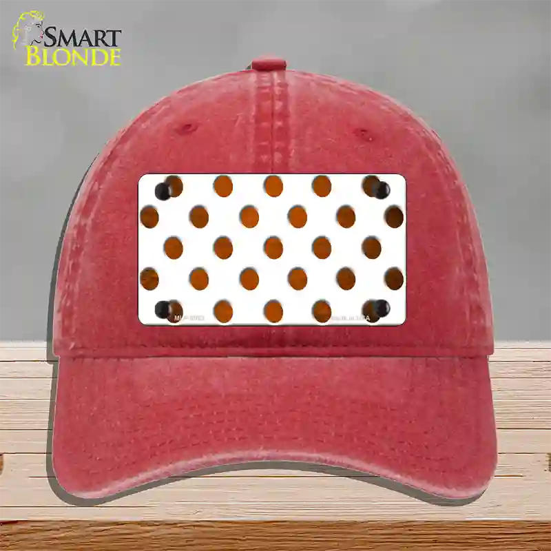 Orange White Dots Oil Rubbed Novelty License Plate Hat Unconstructed Cotton / Red