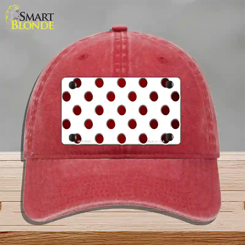 Red White Dots Oil Rubbed Novelty License Plate Hat Unconstructed Cotton / Red