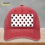 Red White Dots Oil Rubbed Novelty License Plate Hat Unconstructed Cotton / Red