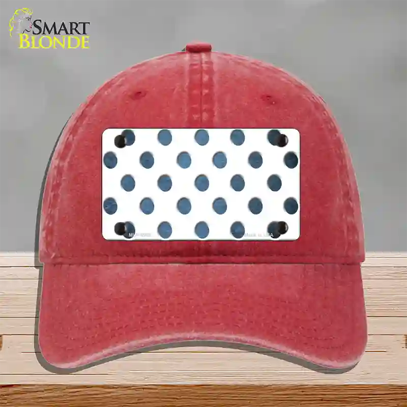 Light Blue White Dots Oil Rubbed Novelty License Plate Hat Unconstructed Cotton / Red