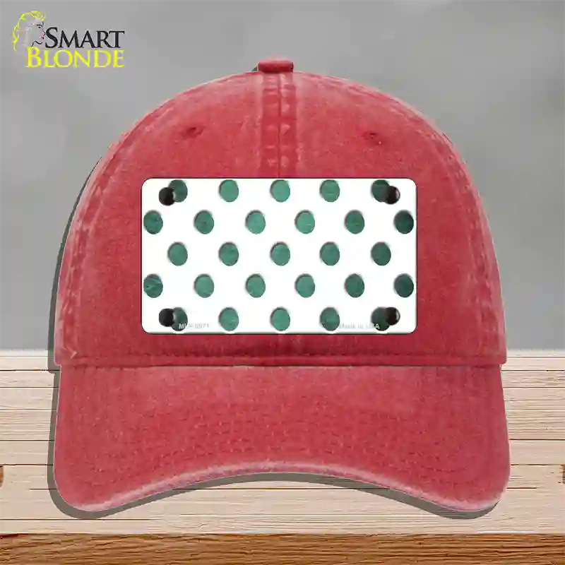 Mint White Dots Oil Rubbed Novelty License Plate Hat Unconstructed Cotton / Red