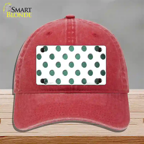 Mint White Dots Oil Rubbed Novelty License Plate Hat Unconstructed Cotton / Red