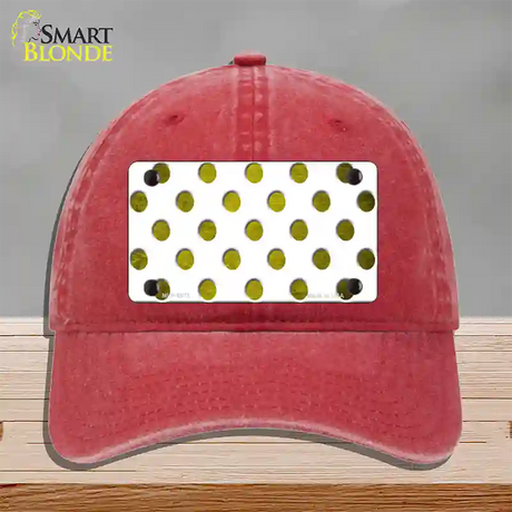 Yellow White Dots Oil Rubbed Novelty License Plate Hat Unconstructed Cotton / Red