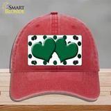 Green White Dots Hearts Oil Rubbed Novelty License Plate Hat Unconstructed Cotton / Red