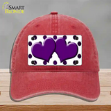 Purple White Dots Hearts Oil Rubbed Novelty License Plate Hat Unconstructed Cotton / Red