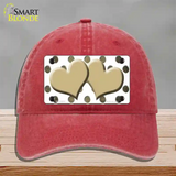 Gold White Dots Hearts Oil Rubbed Novelty License Plate Hat Unconstructed Cotton / Red