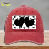 Black White Dots Hearts Oil Rubbed Novelty License Plate Hat Unconstructed Cotton / Red