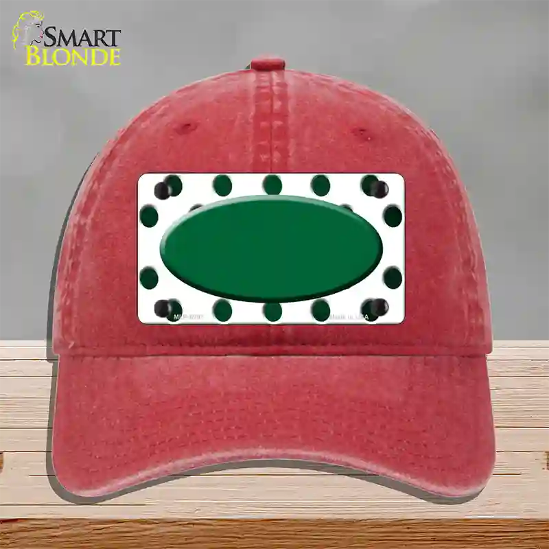 Green White Dots Oval Oil Rubbed Novelty License Plate Hat Unconstructed Cotton / Red