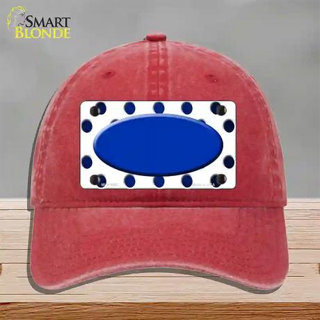 Blue White Dots Oval Oil Rubbed Novelty License Plate Hat Unconstructed Cotton / Red