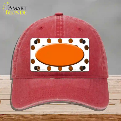 Orange White Dots Oval Oil Rubbed Novelty License Plate Hat Unconstructed Cotton / Red